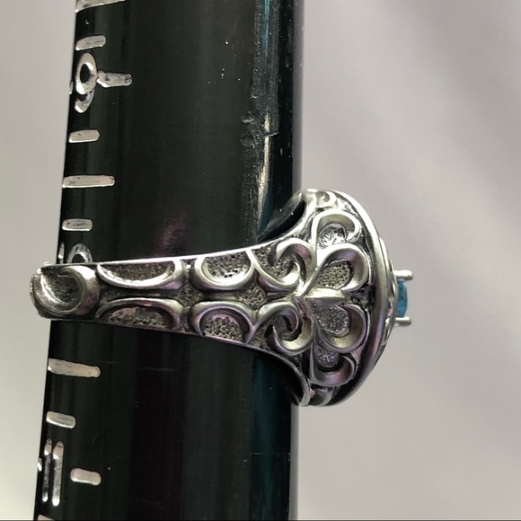 Blue Topaz Oxidized Sterling Silver Ornate Scroll Ring 10 - Picture 13 of 16